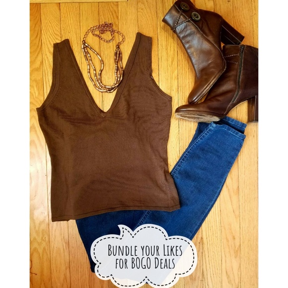 NWT| Yuka {BROWN DEEP V-NECK TOP} - Picture 2 of 8